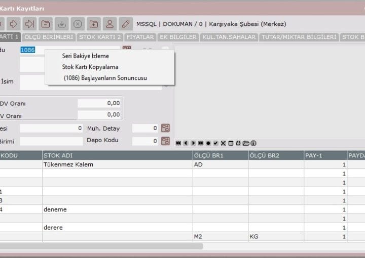 netsis stok kartı